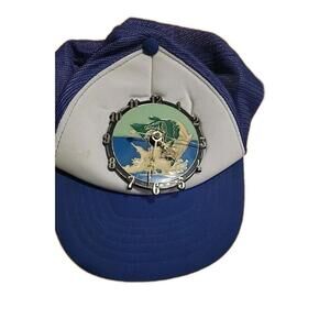 Vintage 1983 Ramar Industries Trucker Hat with Clock Fishing Marlin Design HTF